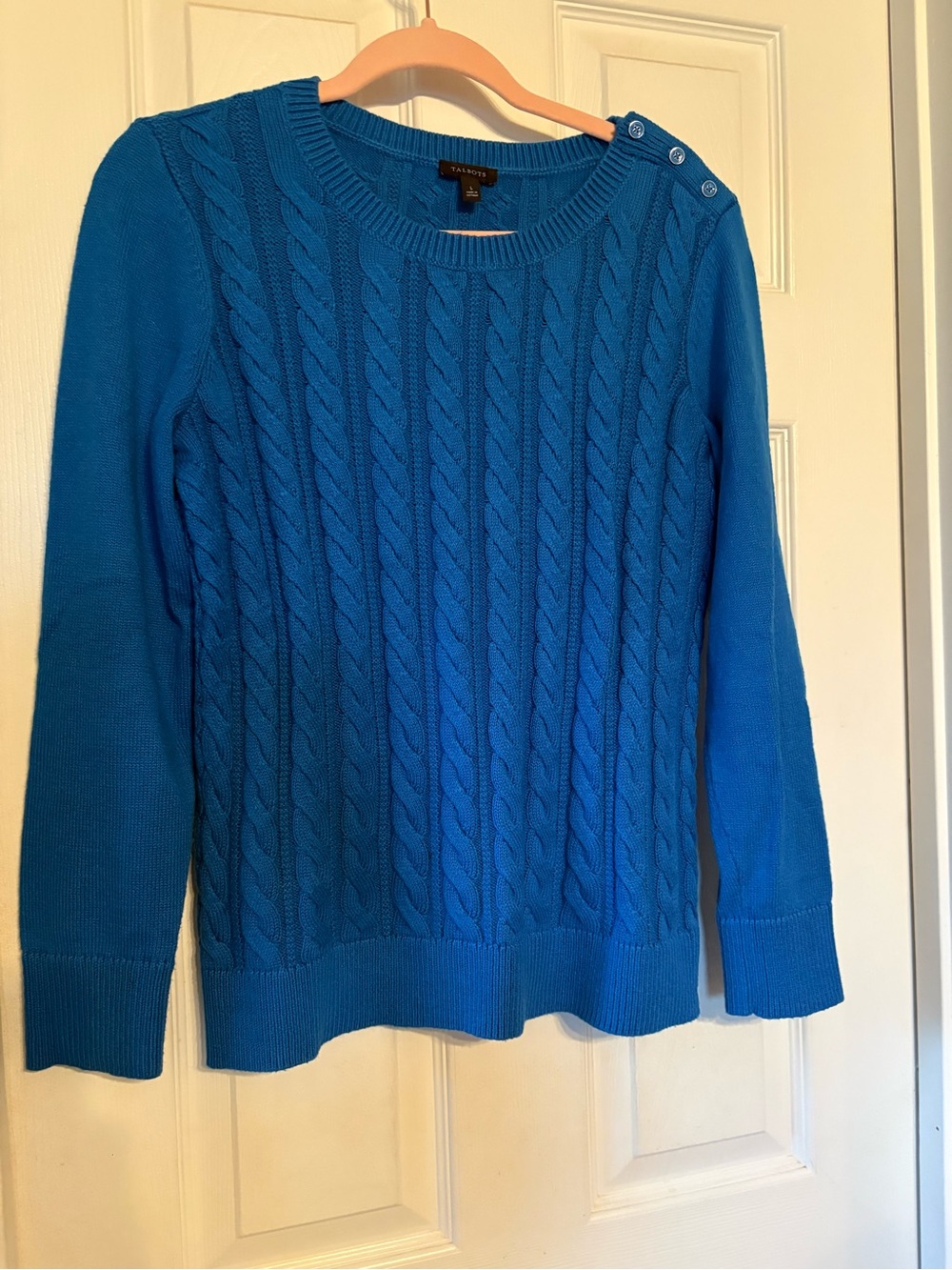 Talbots Cable-Knit Crewneck Sweater in Bright Blue